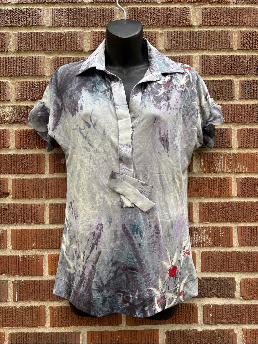 Roberta Scarpa Women’s Sz 10 Abstract Romantic short ruffled sleeves Silk Gauzy